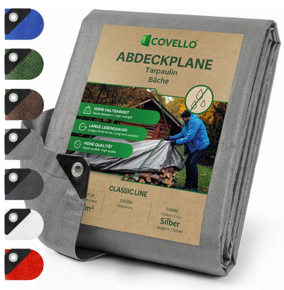 Covello Schutzplane 90g/m² silber, Abdeckplane mit Ösen wasserdicht, Plane UV-stabilisiert in vielen verschiedenen Farben & Größen Bild 2