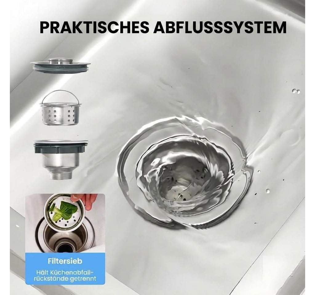 GarveeMore Küchenspüle Edelstahl Spültisch,Freistehende Küchenspüle 2 Becken, Gewerbliche Spülbecken Mit Wasserhahn Kalt Und Warmwasserschläuchen Bild 4