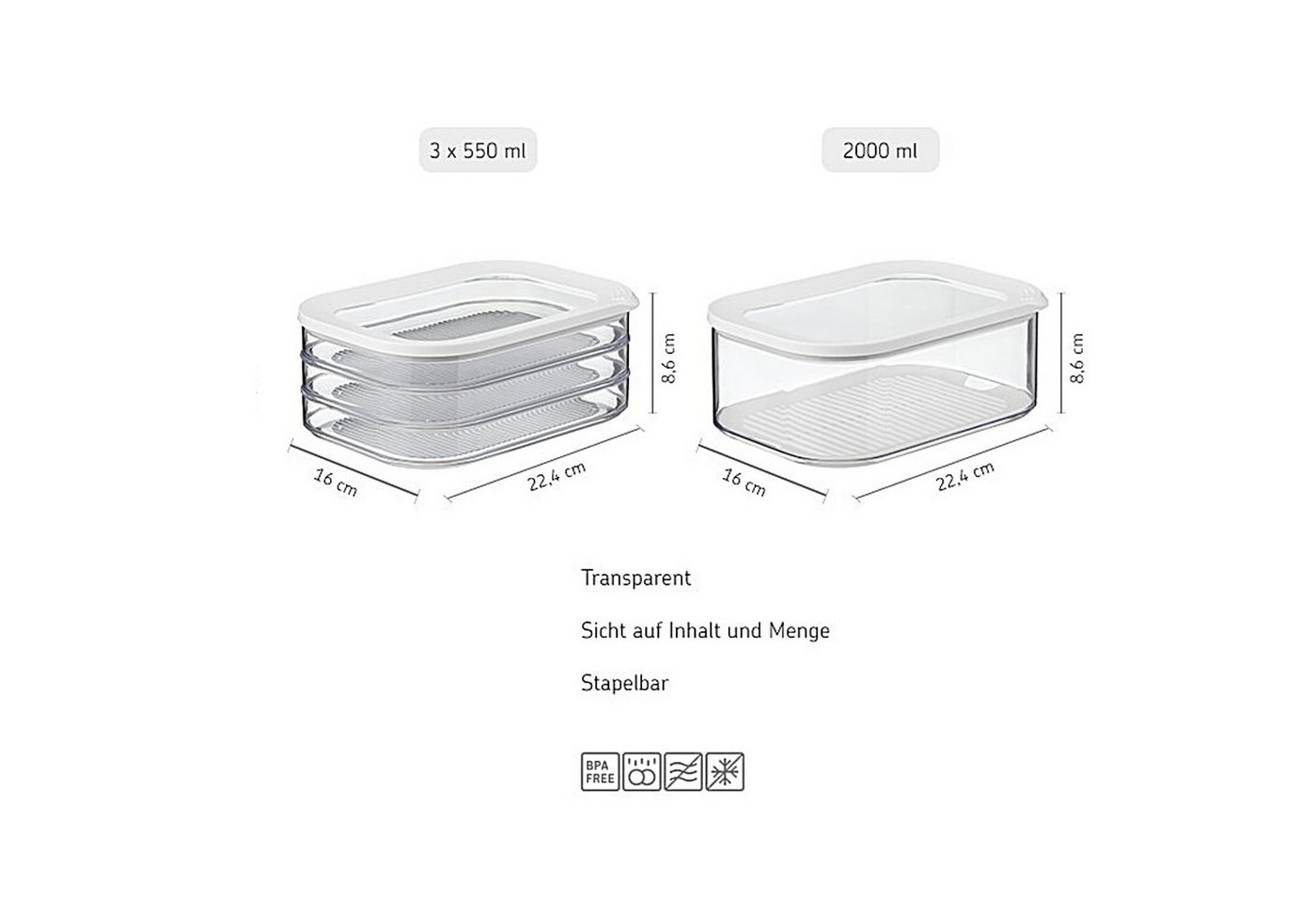 Mepal Vorratsdose Kühlschrankdosen Set – 550 ml, durchsichtig, weißer Deckel, stapelbar, Kunststoff, Perfekt für Aufschnitt, spülmaschinengeeignet Bild 3