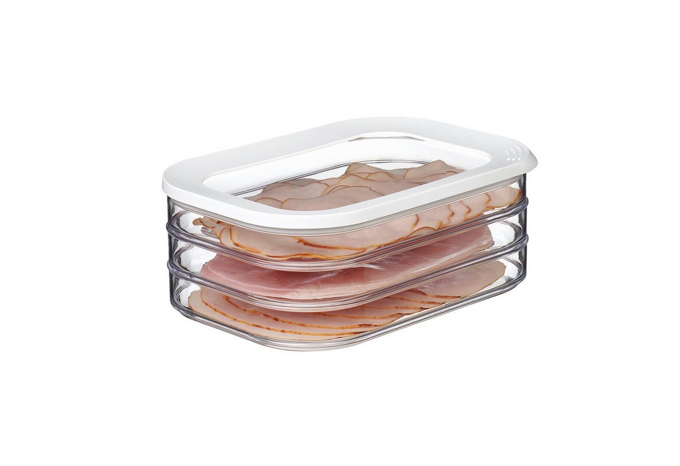 Mepal Vorratsdose Kühlschrankdosen Set – 550 ml, durchsichtig, weißer Deckel, stapelbar, Kunststoff, Perfekt für Aufschnitt, spülmaschinengeeignet Bild 5