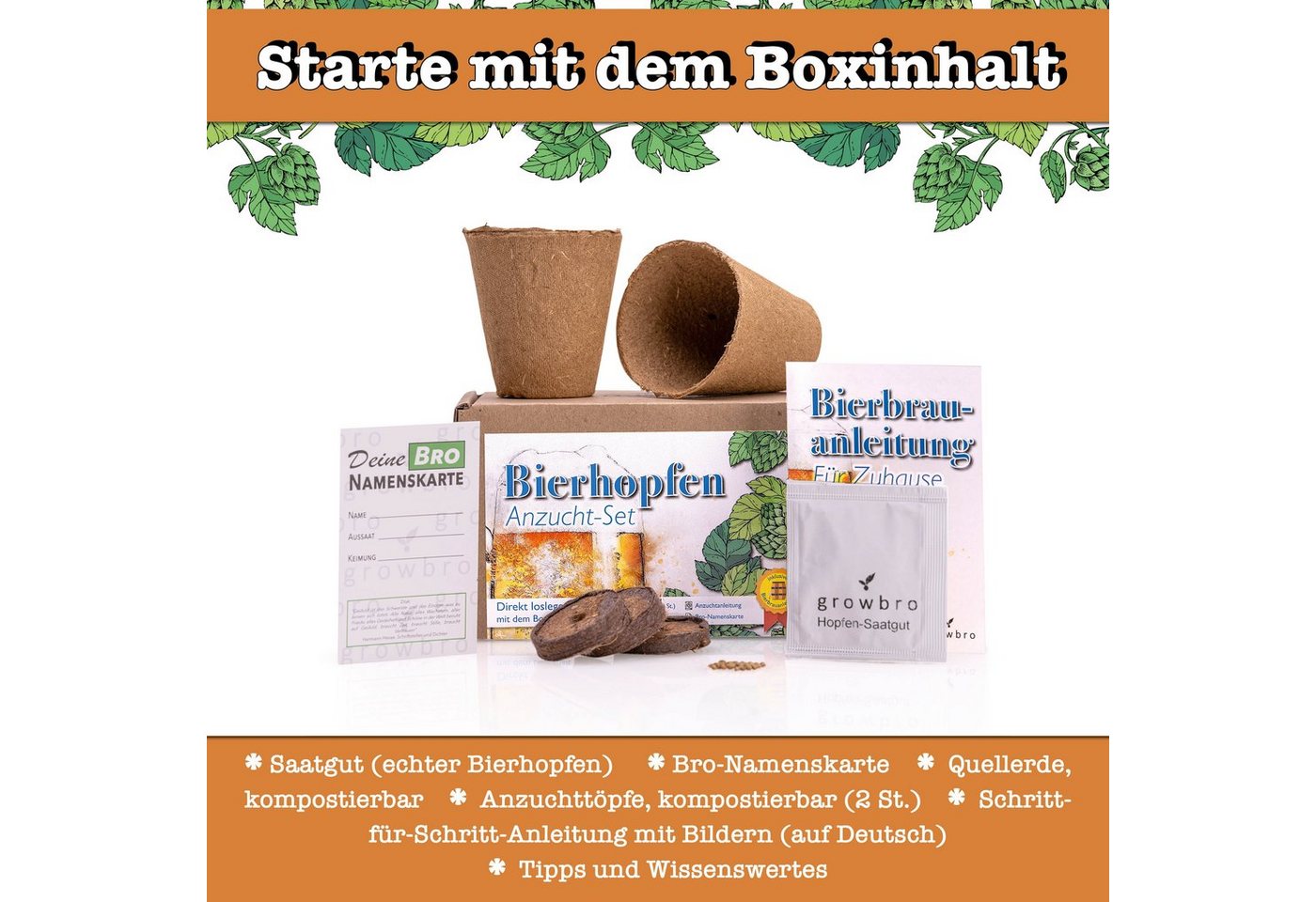 Kunstpflanze Hopfen Anzuchtset DER WEG ZU DEINEM EIGENEN BIER Geschenk für Männer, growbro, - Unser Bestseller, bekannt aus Social Media