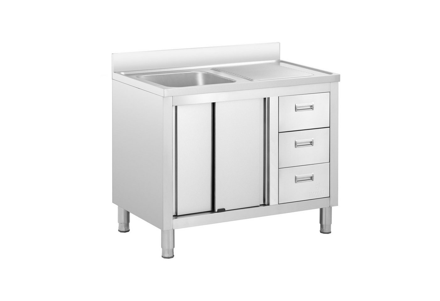 Royal Catering Spülenschrank 100 x 60 x 94,5cm Spülenunterschrank Becken Edelstahl 40x40x30cm Profi
