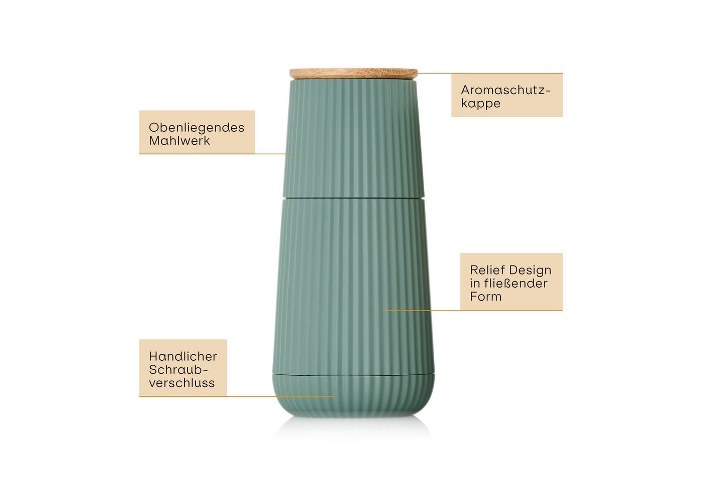 AdHoc Salz-/Pfeffermühle Scape im Zweier-Set manuell, (2 Stück), hochwertiges Keramikmahlwerk, exklusives Relief-Design, 12,3 cm hoch