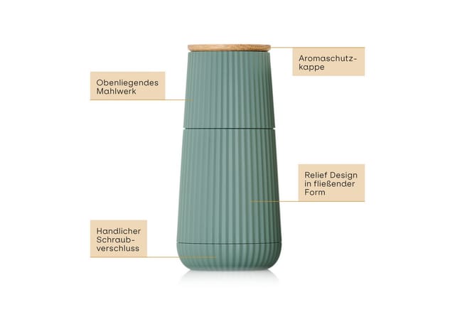 AdHoc Salz-/Pfeffermühle Scape im Zweier-Set manuell, (2 Stück), hochwertiges Keramikmahlwerk, exklusives Relief-Design, 12,3 cm hoch