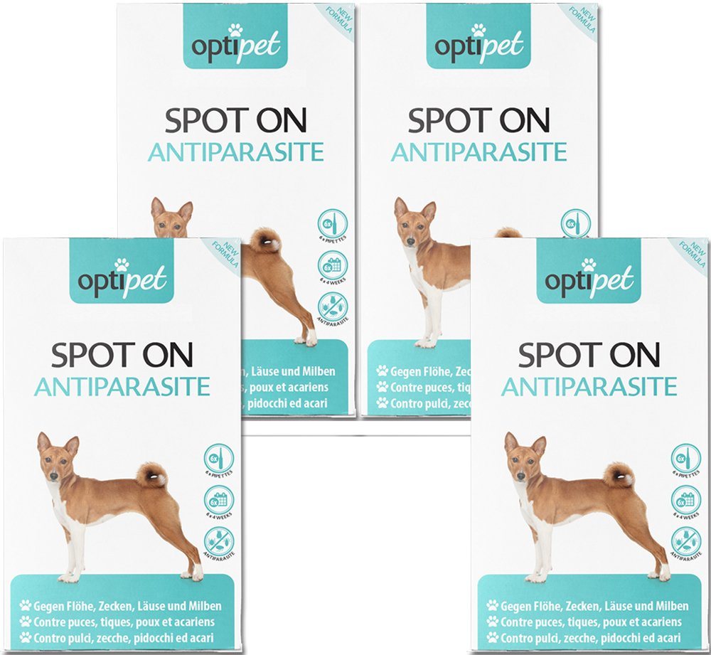 OptiPet Zeckenschutzmittel Spot on Hund Floh- Zecken Abwehr Insektenbekämpfung, 4-St., wirkt abweisend bis zu 24 Wochen gegen Parasiten