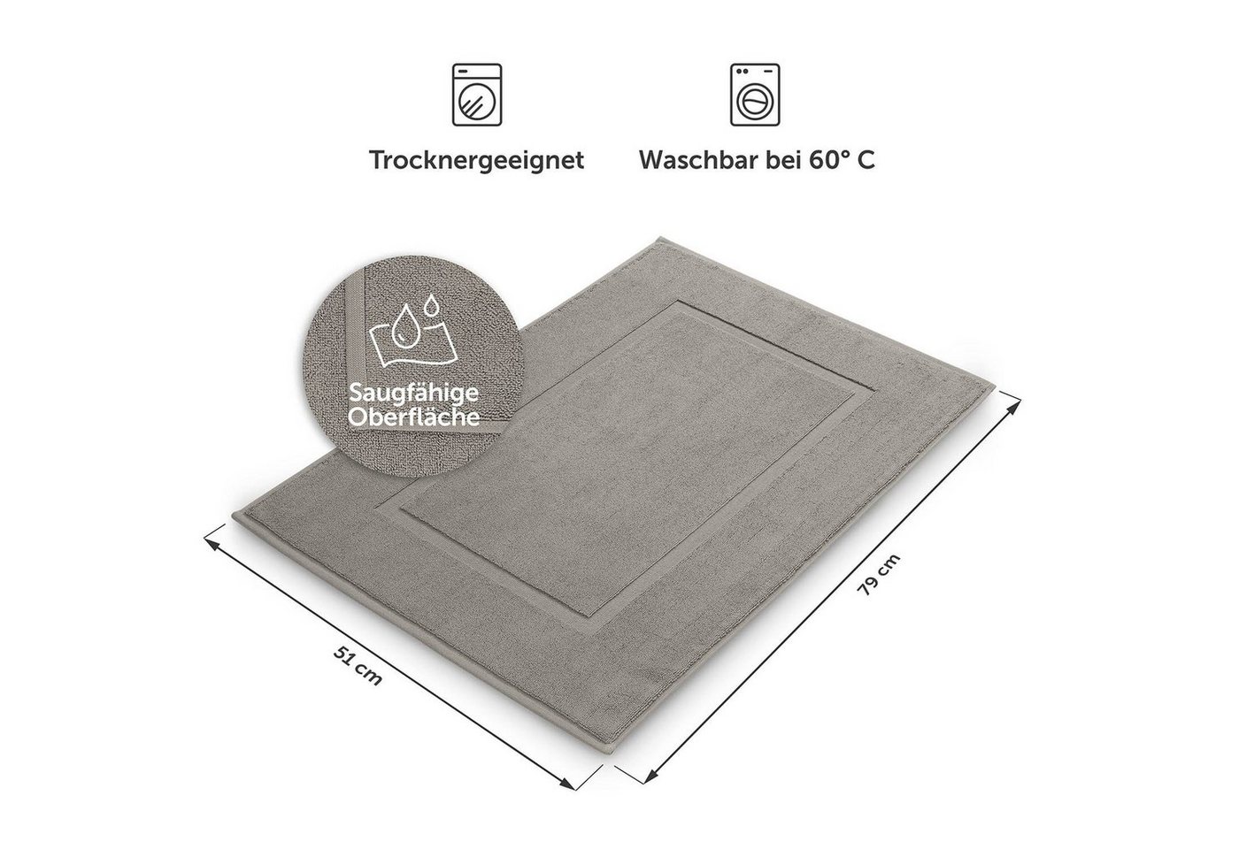 Blumtal Badematte Premium Badezimmerteppich Terry - schnell trocknend & strapazierfähig, Oeko-Tex zertifiziert, 100% Baumwolle, 50x80 cm, Baumwolle, Rechteckig, 2 teilig