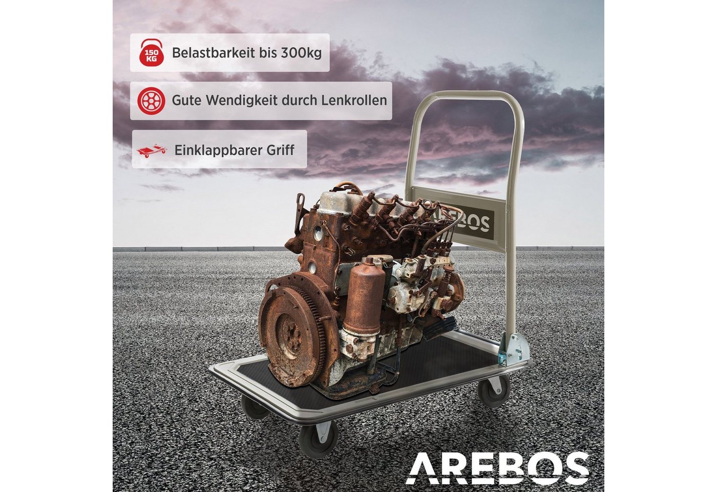 Arebos Transportroller Plattformwagen, klappbar, faltbar, Kantenschutz, (Stück) Bild 2