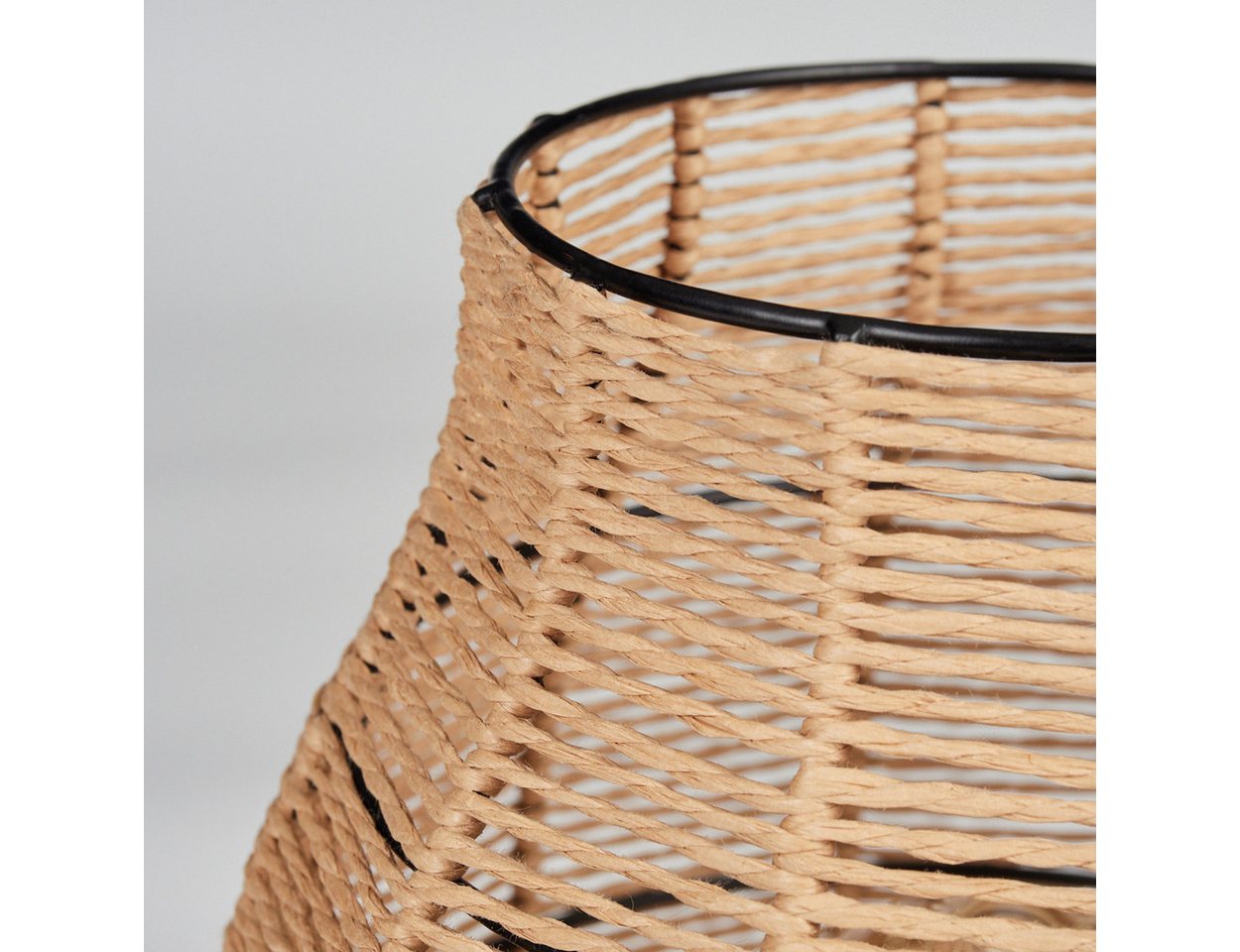 hofstein Tischleuchte Tischlampe aus Metall/Bast in Schwarz/Naturfarben, ohne Leuchtmittel, Tischleuchte im Boho-Design, Lichteffekt, Schalter am Kabel, 30cm, E27