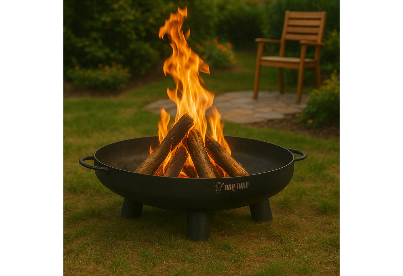 BBQ-Toro Feuerstelle Feuerschale Ø 70 cm mit Deckel, Schwarz, Outdoor Dreibein Feuerstelle, Hitzebeständig Bild 5