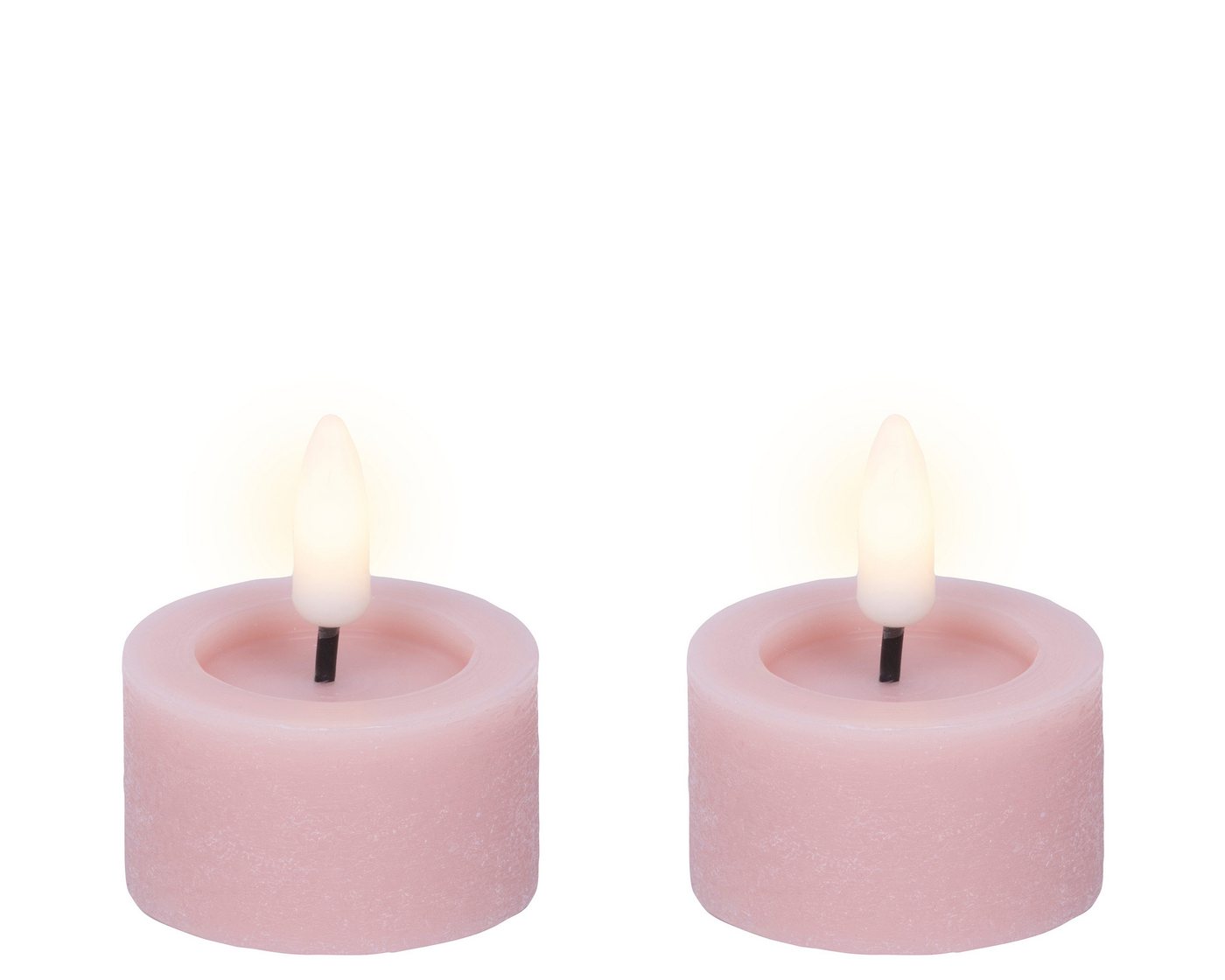 Lumineo LED-Teelichter, Timer, warmweiß, LED Teelichter 4,4x5cm mit Timer Wachs 2 Stück Rosa / Warmweiß
