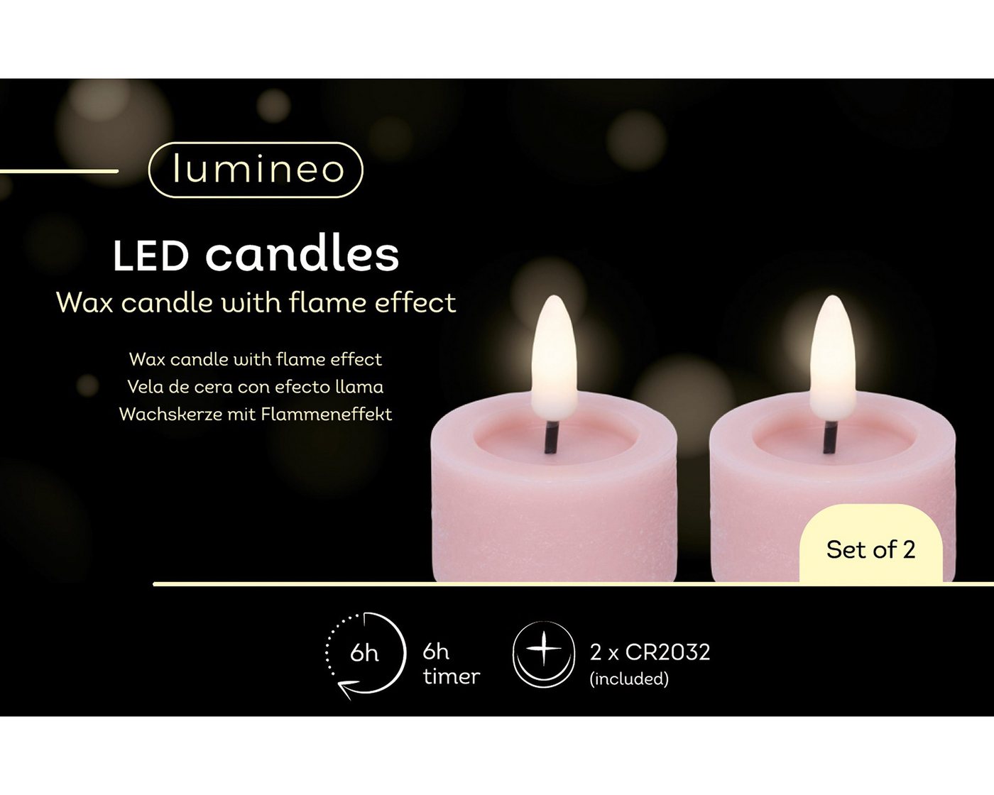 Lumineo LED-Teelichter, Timer, warmweiß, LED Teelichter 4,4x5cm mit Timer Wachs 2 Stück Rosa / Warmweiß Bild 3