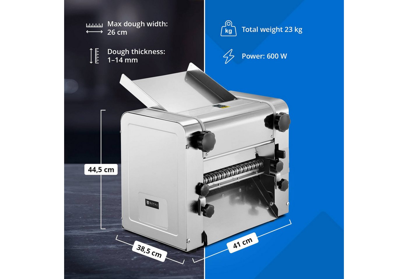Royal Catering Nudelmaschine Elektrische Nudelmaschine 600 W 260 mm Breite Teigausrollmaschine, 600 W Bild 5