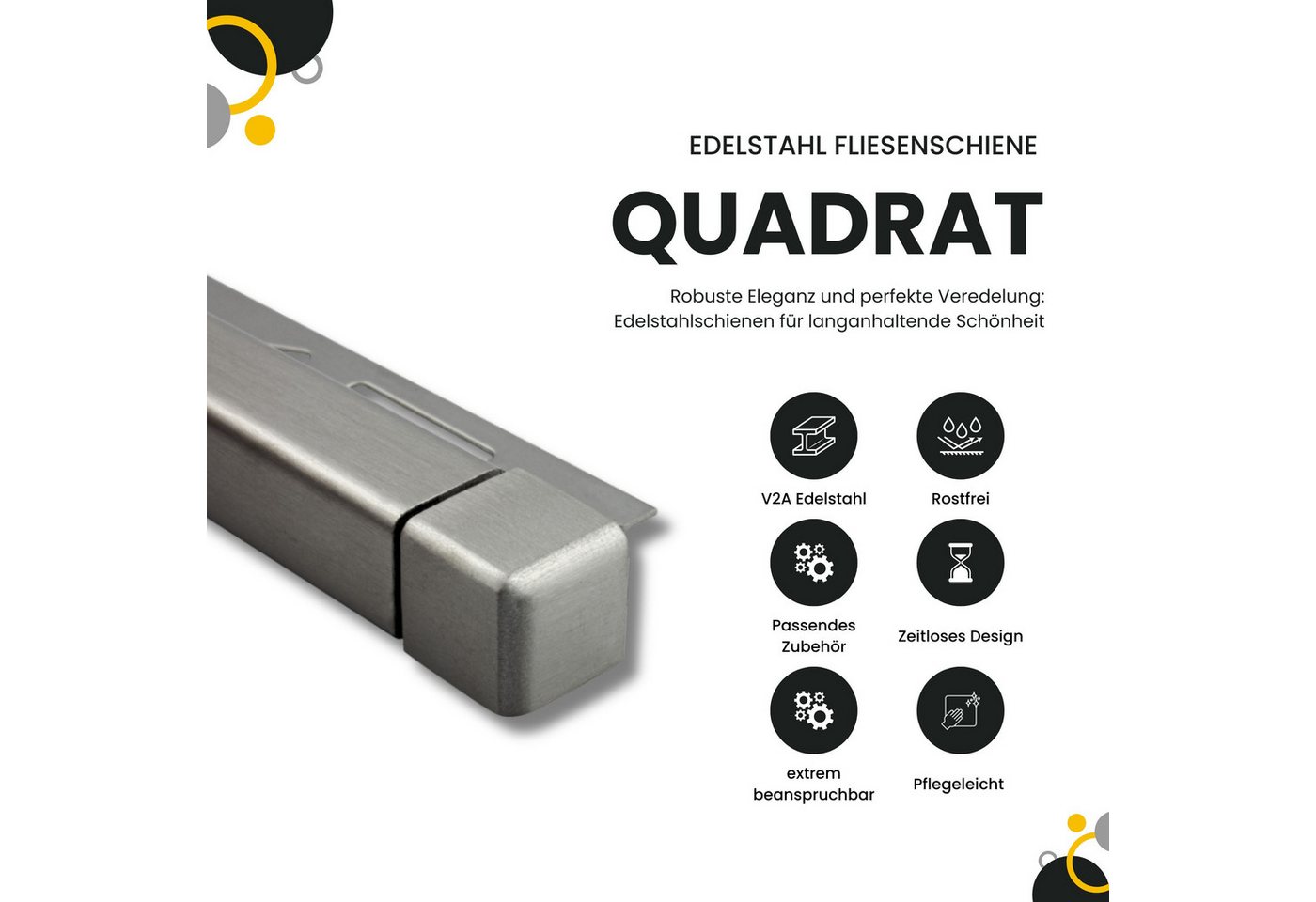 tktrading24 Abschlussprofil Quadrat Edelstahlschiene Fliesenprofil Edelstahl V2A L250cm H6-12mm, 10 mm silber gebürstet Bild 5