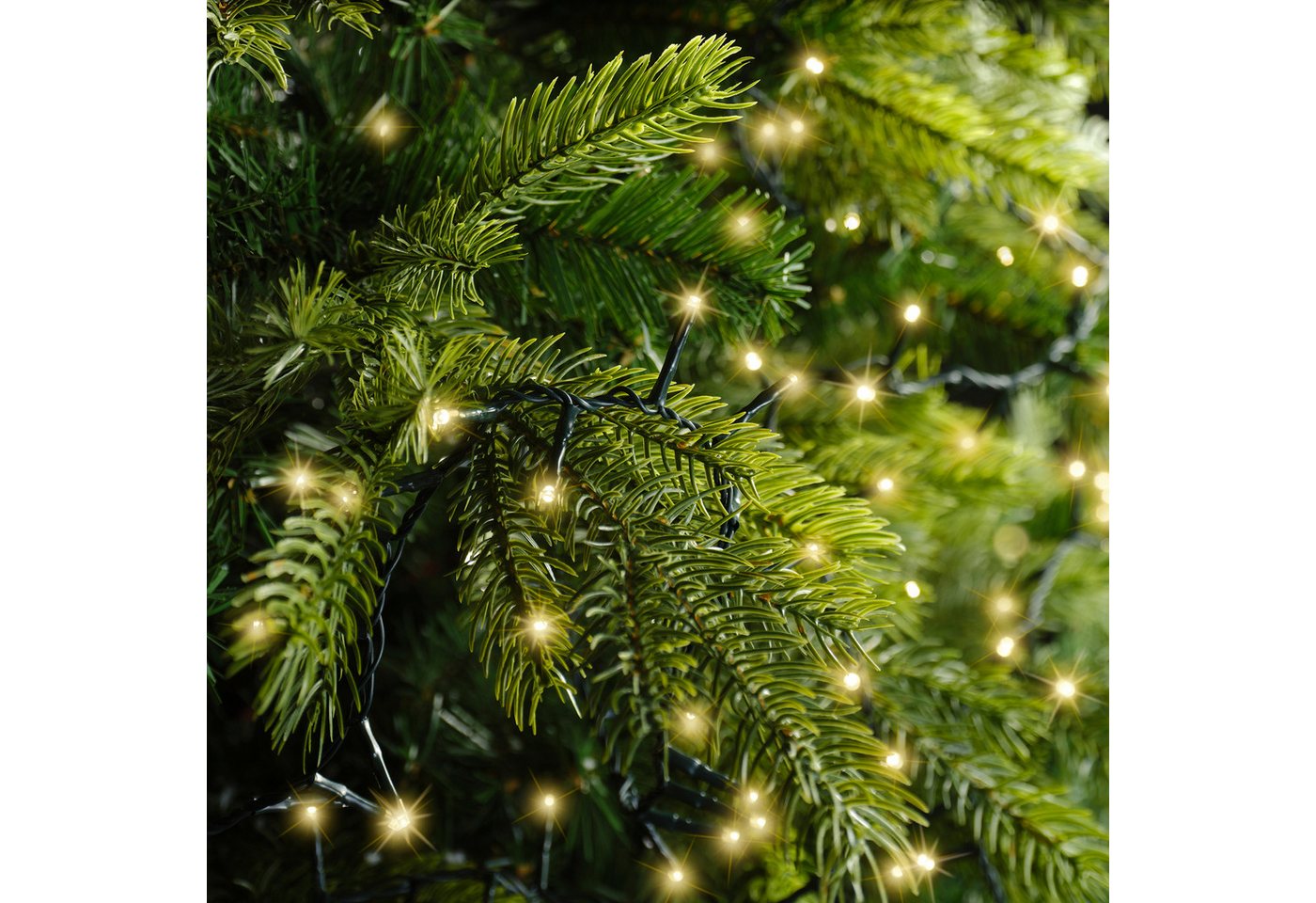 Lumineo LED-Lichterkette Lumineo Lichterkette COMPACT 3000 LED 60 m, Soft Gold, grünes Kabel, Indoor/Outdoor, dimmbar, 8h-Timer, 5 m Zuleitung Bild 4