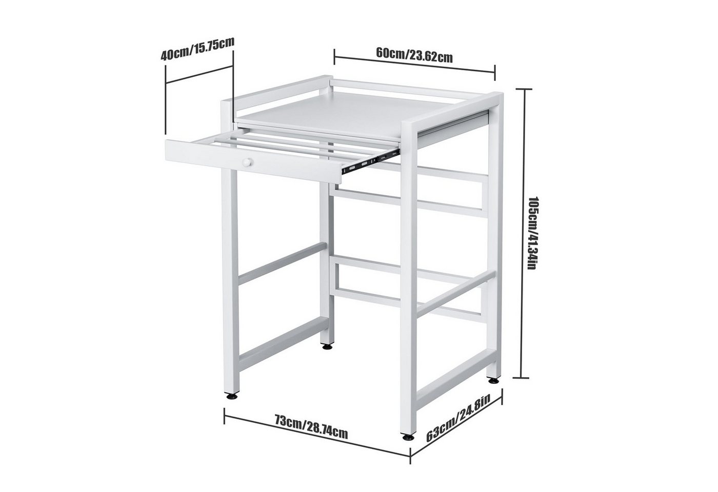 Rutaqian Waschmaschinenunterschrank Regal über Waschmaschine,105×73×63cm, Metall Weiß (Waschmaschinenregal, 1-St., Doppelschicht Waschmaschinenständer) Höhenverstellbar Wäschetrocknerständer mit Schiebehänger–200kg