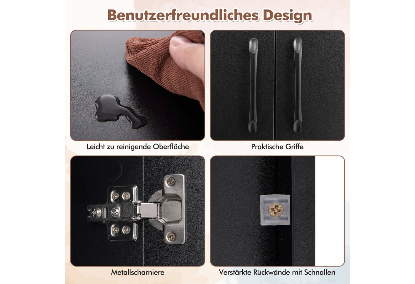 COSTWAY Hängeschrank mit 4 Fächern & 2 Türen Lowboard für Fernseher, 108cm Bild 2
