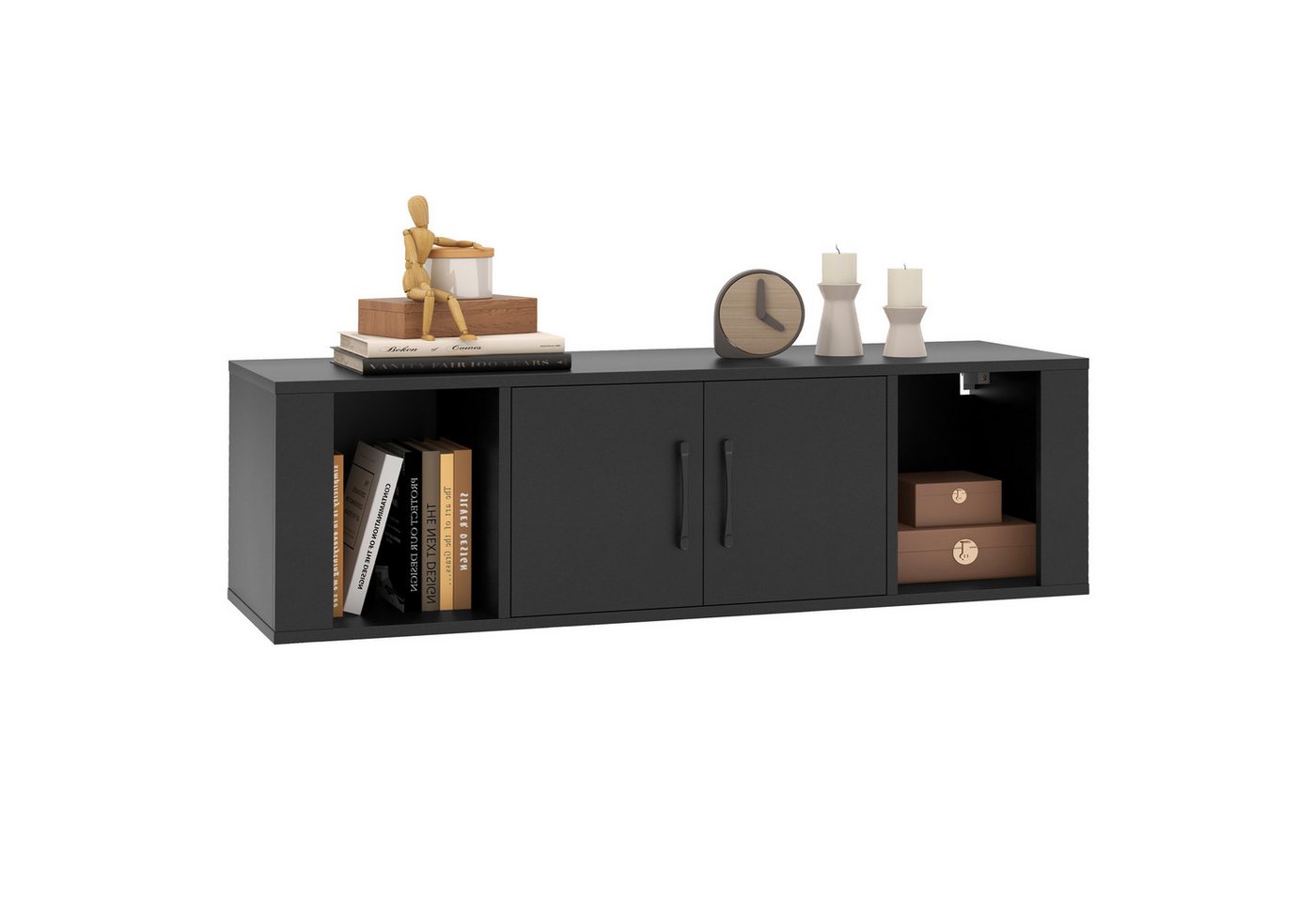 COSTWAY Hängeschrank mit 4 Fächern & 2 Türen Lowboard für Fernseher, 108cm Bild 5