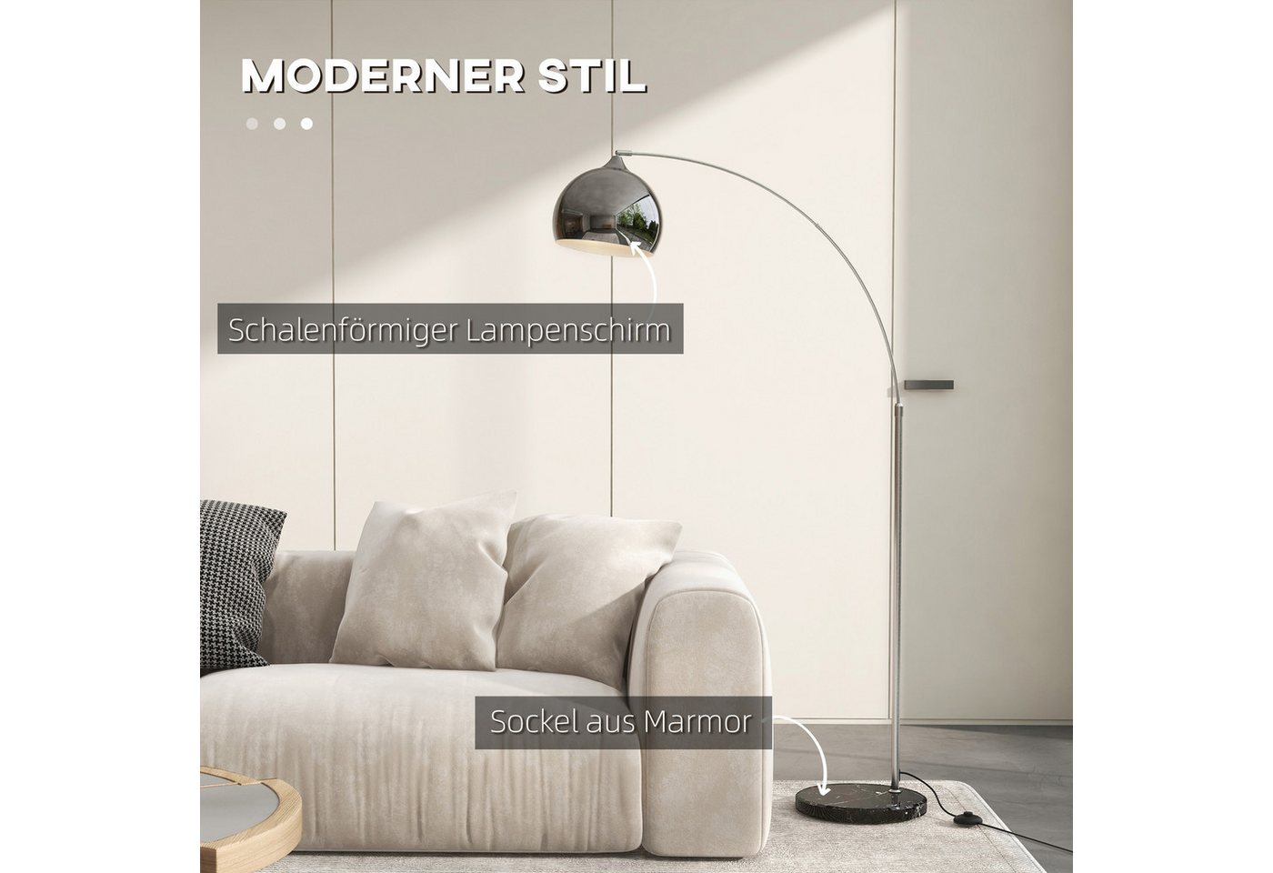 furnicato Deckenstrahler Bogenleuchte Stehlampe 170-180cm Silber/Schwarz