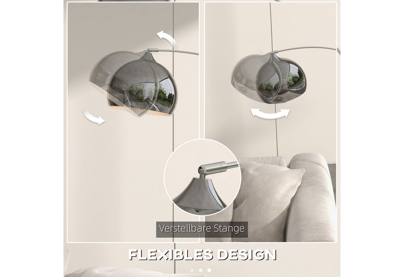 furnicato Deckenstrahler Bogenleuchte Stehlampe 170-180cm Silber/Schwarz Bild 2