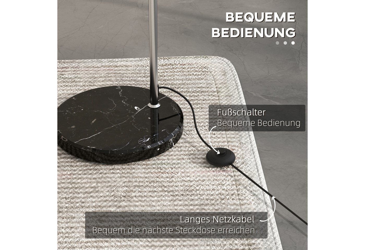 furnicato Deckenstrahler Bogenleuchte Stehlampe 170-180cm Silber/Schwarz Bild 3