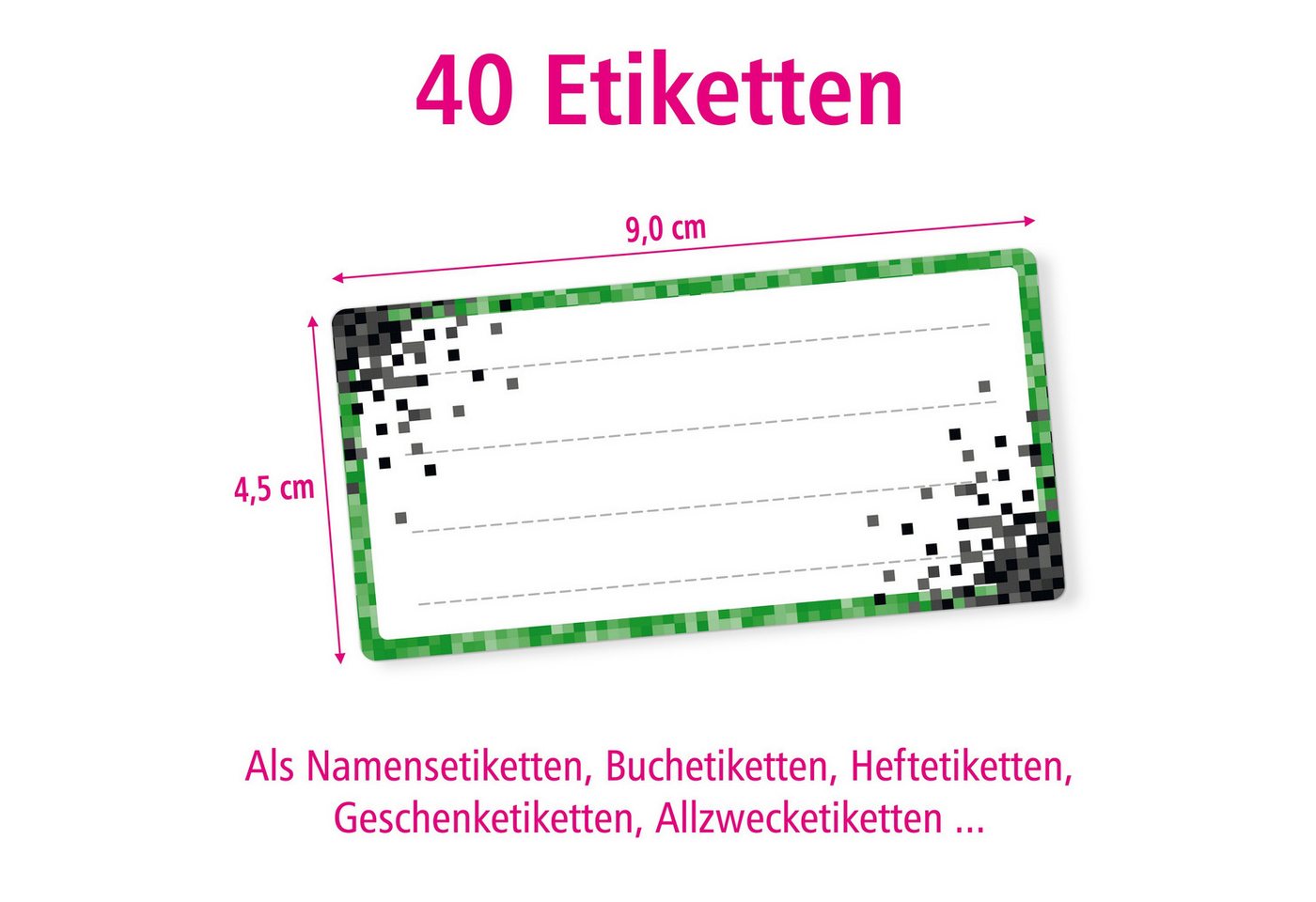 itenga Aufkleber itenga 40x Buchetiketten PIXEL 9x4,5cm Namensetiketten Heftetiketten S Bild 4