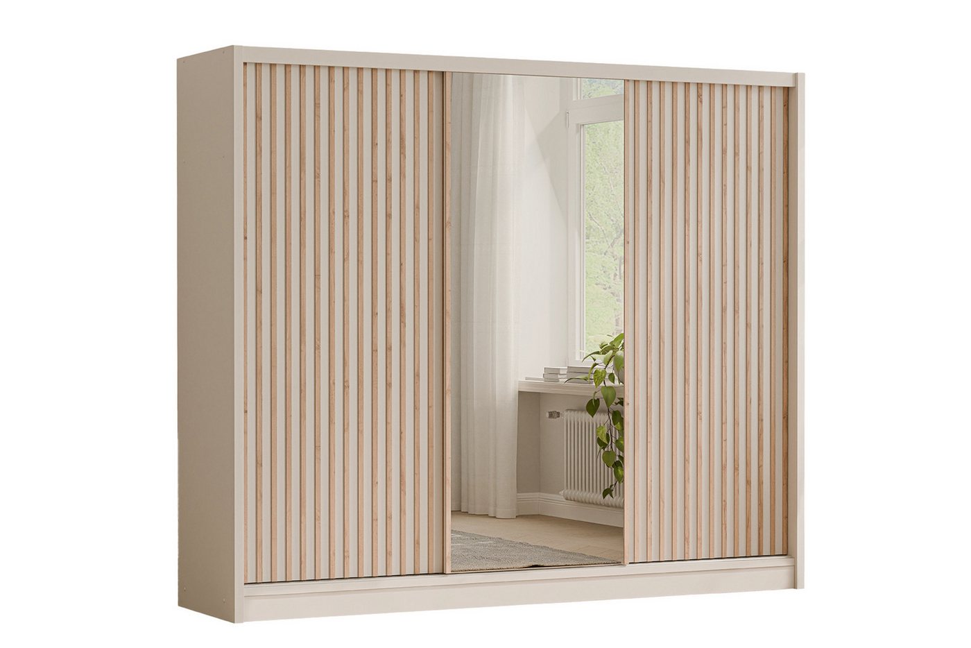 Deine Möbel 24 Schwebetürenschrank NEW YORK LUX Kleiderschrank mit Spiegel und Lamellen, 250 oder 203 cm (Set, 1-St., ideal für Schalfzimmer & Flur) in Kaschmir, modern, mit viel Stauraum Bild 5