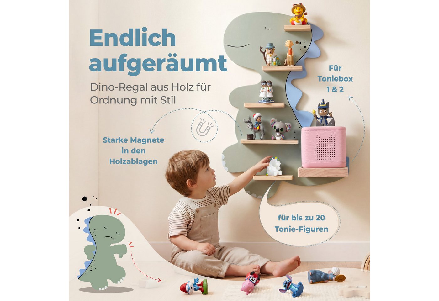 Little Goldie Kinderregal Tonie Regal für Tonies – Dino Motiv – Toniebox 1 & 2 Bild 3