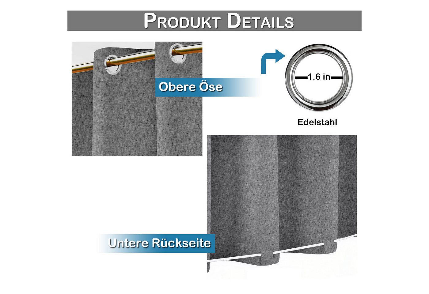 Rosnek Outdoorvorhang 100% Blickdicht, Wasserabweisend & Winddicht, Sonnenschutz Gardinen (2 St), Extra breit, Ösen oben & Back-Tabs unten, für Terrasse und Balkon Bild 4