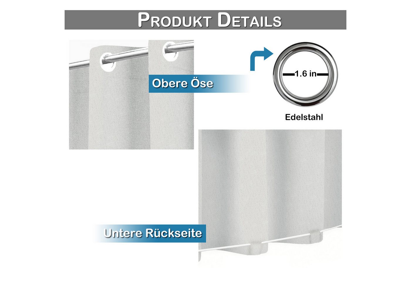 Rosnek Outdoorvorhang 100% Blickdicht, Wasserabweisend & Winddicht, Sonnenschutz Gardinen (1 St), Extra breit, Ösen oben & Back-Tabs unten, für Terrasse und Balkon Bild 3