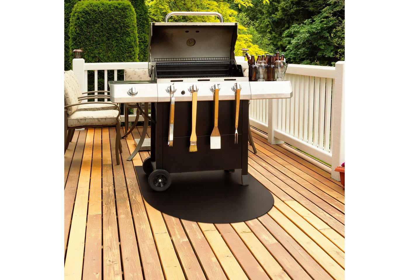 Tulup Outdoor-Bodenplatte Grill-Bodenplatte Metall Pulverbeschichtet Schwarz Matt, Bodenschutzplatte für Garten und Terrasse, Funkenschutzplatte 1mm