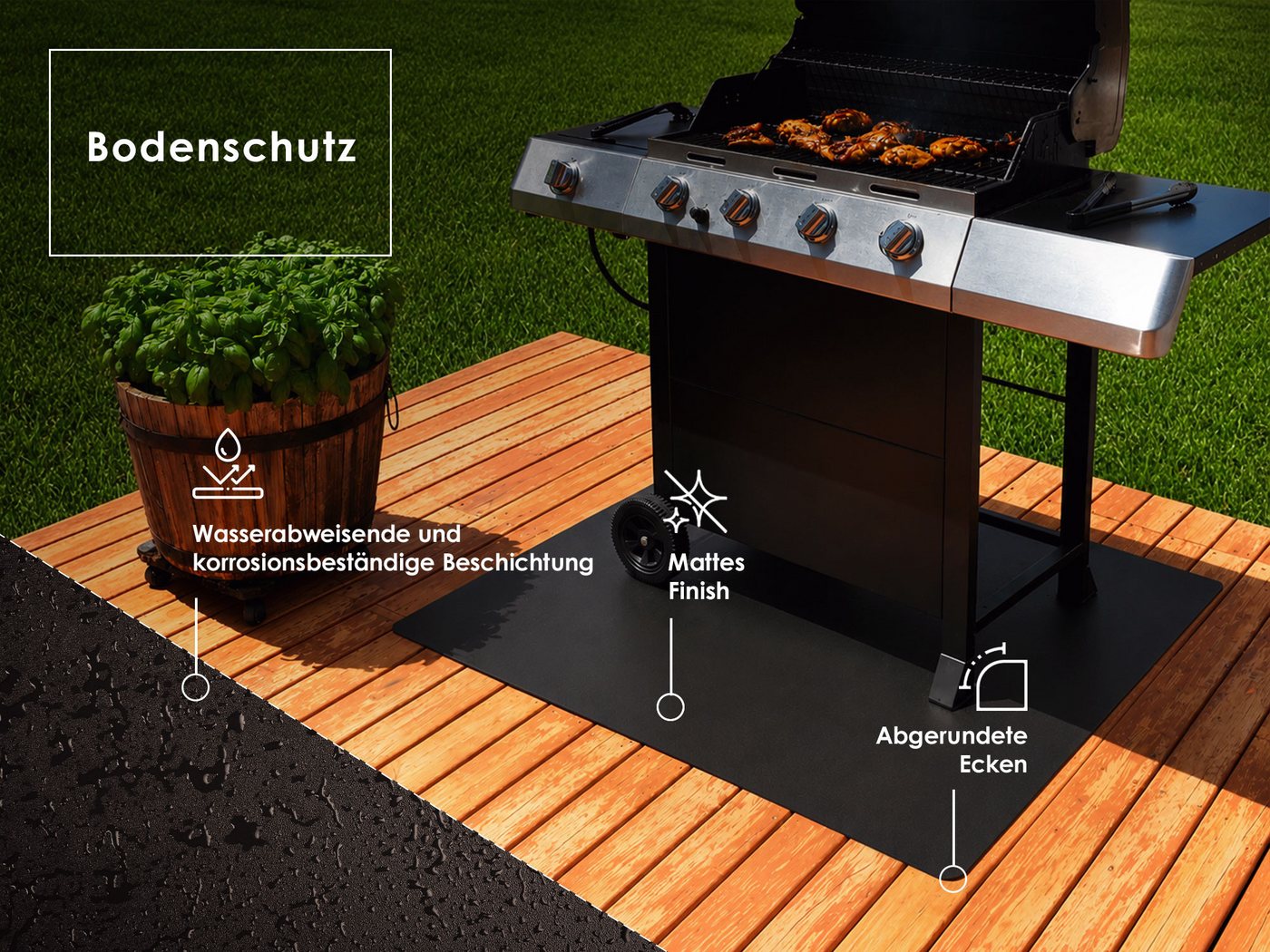 Tulup Outdoor-Bodenplatte Grill-Bodenplatte Metall Pulverbeschichtet Schwarz Matt, Bodenschutzplatte für Garten und Terrasse, Funkenschutzplatte 1mm Bild 4
