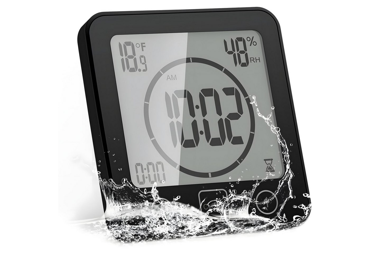 AIMAX Badezimmeruhr Duschuhr mit Saugnapf LCD Display Countdown Timer Für Dusche Küche (Luftfeuchtigkeit Temperatur Wanduhren Funkwanduhr Wecker Wasserdichte) Bild 4