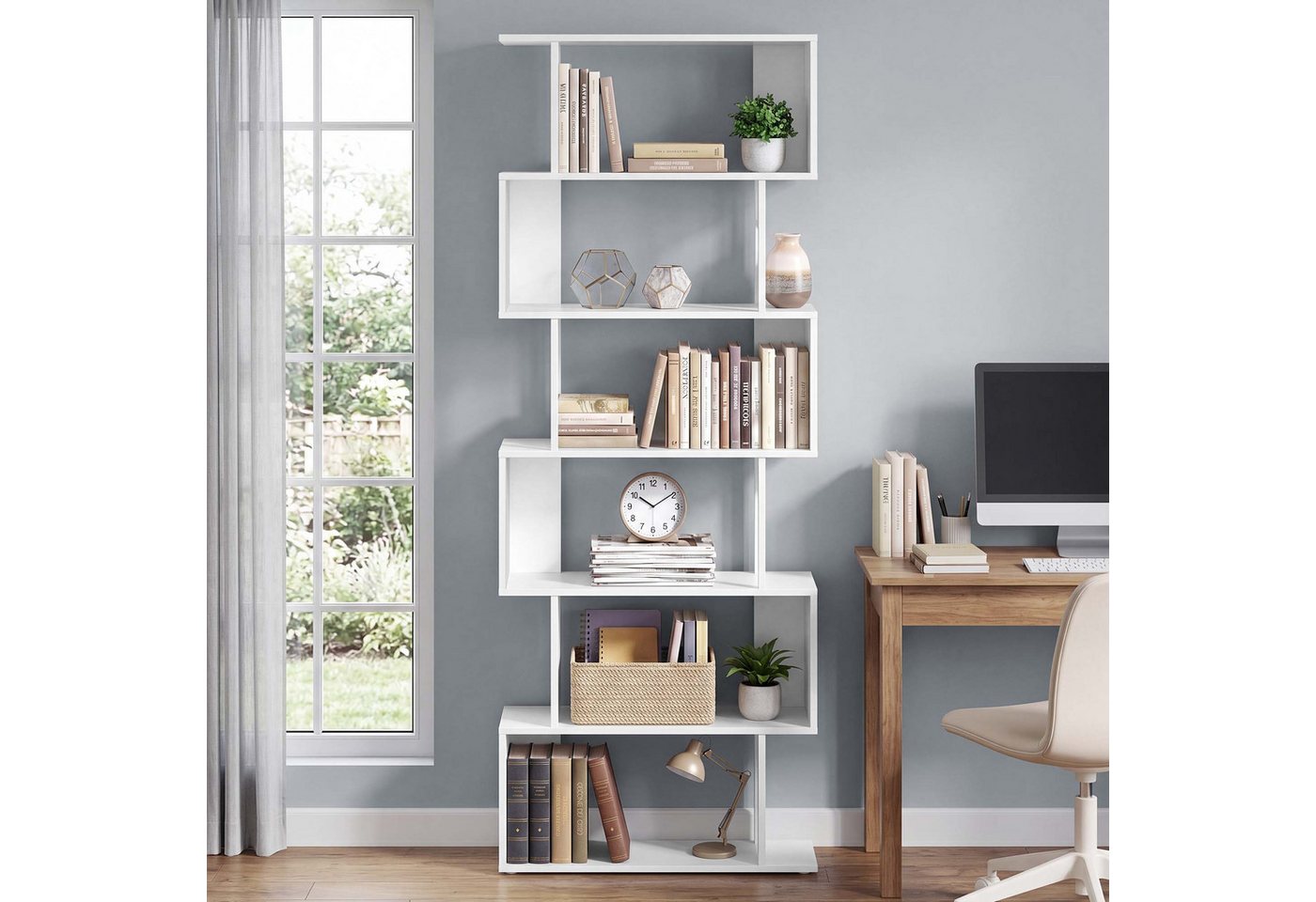 VASAGLE Bücherregal Standregal mit 7 Ebenen, S-Form Raumteiler, für Wohnzimmer, Büro, Freistehendes Regal, 60 x 23 x 190,5 cm Bild 3