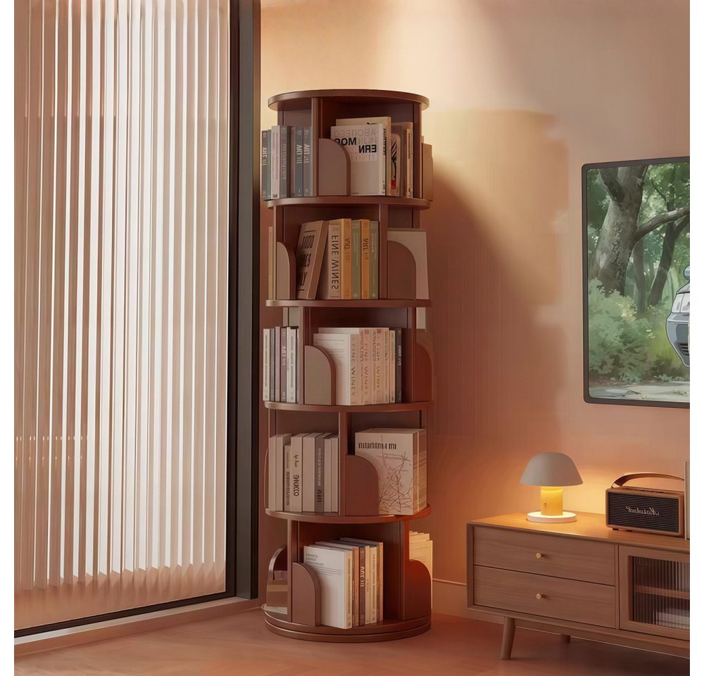 BBWL Bücherregal 360° mit 5 Ebenen aus MDF, platzsparender Bücherturm, Drehbares Bücherregal für Wohnzimmer Schlafzimmer Büro Bild 2