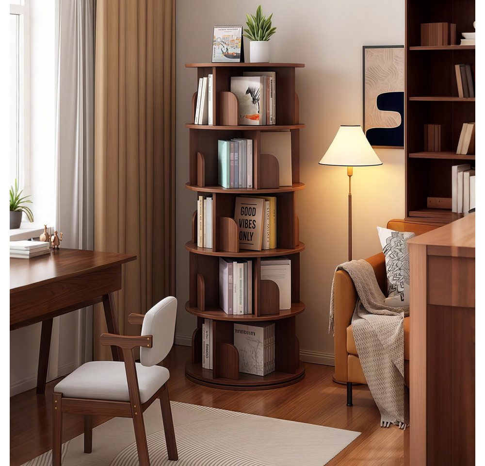BBWL Bücherregal 360° mit 5 Ebenen aus MDF, platzsparender Bücherturm, Drehbares Bücherregal für Wohnzimmer Schlafzimmer Büro Bild 4