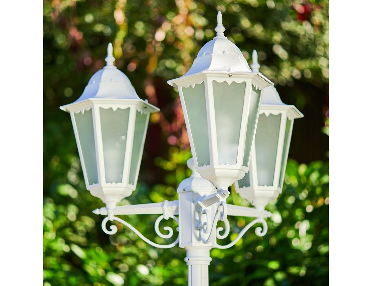 hofstein Außen-Stehlampe »Fabiano« Außenleuchte Kandelaber in antikem Look, Aluguss in Weiß, ohne Leuchtmittel, mit Milchglas-Scheiben, 3-armig, höhenverstellbar, E27, IP44 Bild 4