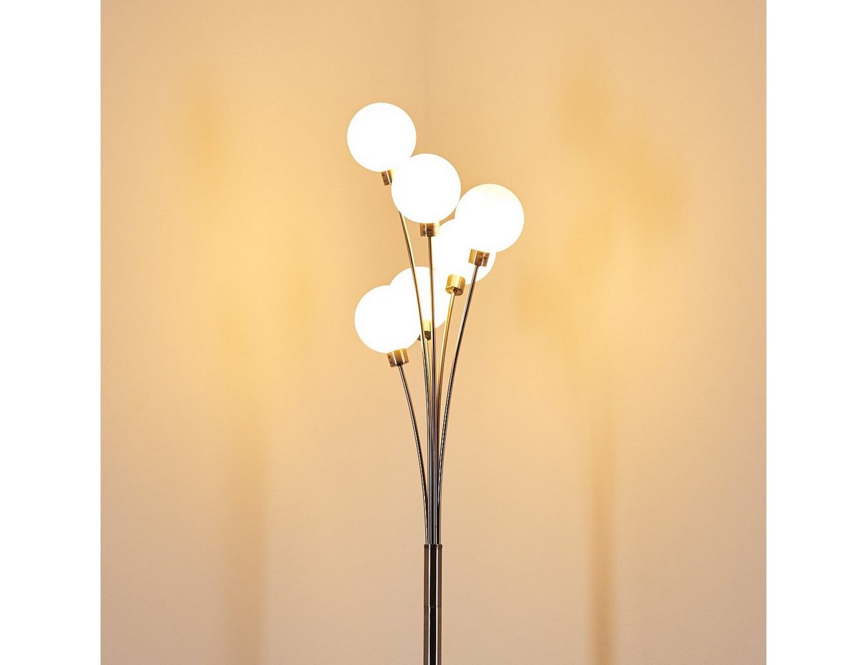 hofstein Stehlampe »Lerici« stufenlos dimmbar, Stehleuchte Nickel-matt/Weiß, ohne Leuchtmittel, Stehleuchte Nickel-matt/Weiß, Glas, 6xG9, mit Fußschalter am Kabel Bild 3