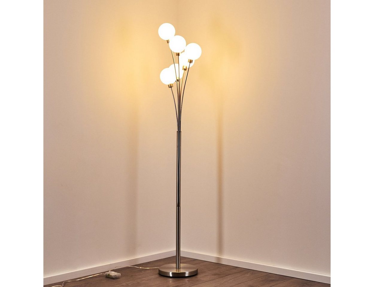 hofstein Stehlampe »Lerici« stufenlos dimmbar, Stehleuchte Nickel-matt/Weiß, ohne Leuchtmittel, Stehleuchte Nickel-matt/Weiß, Glas, 6xG9, mit Fußschalter am Kabel Bild 4
