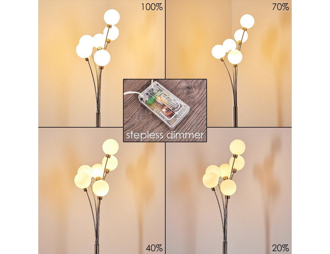 hofstein Stehlampe »Lerici« stufenlos dimmbar, Stehleuchte Nickel-matt/Weiß, ohne Leuchtmittel, Stehleuchte Nickel-matt/Weiß, Glas, 6xG9, mit Fußschalter am Kabel Bild 5
