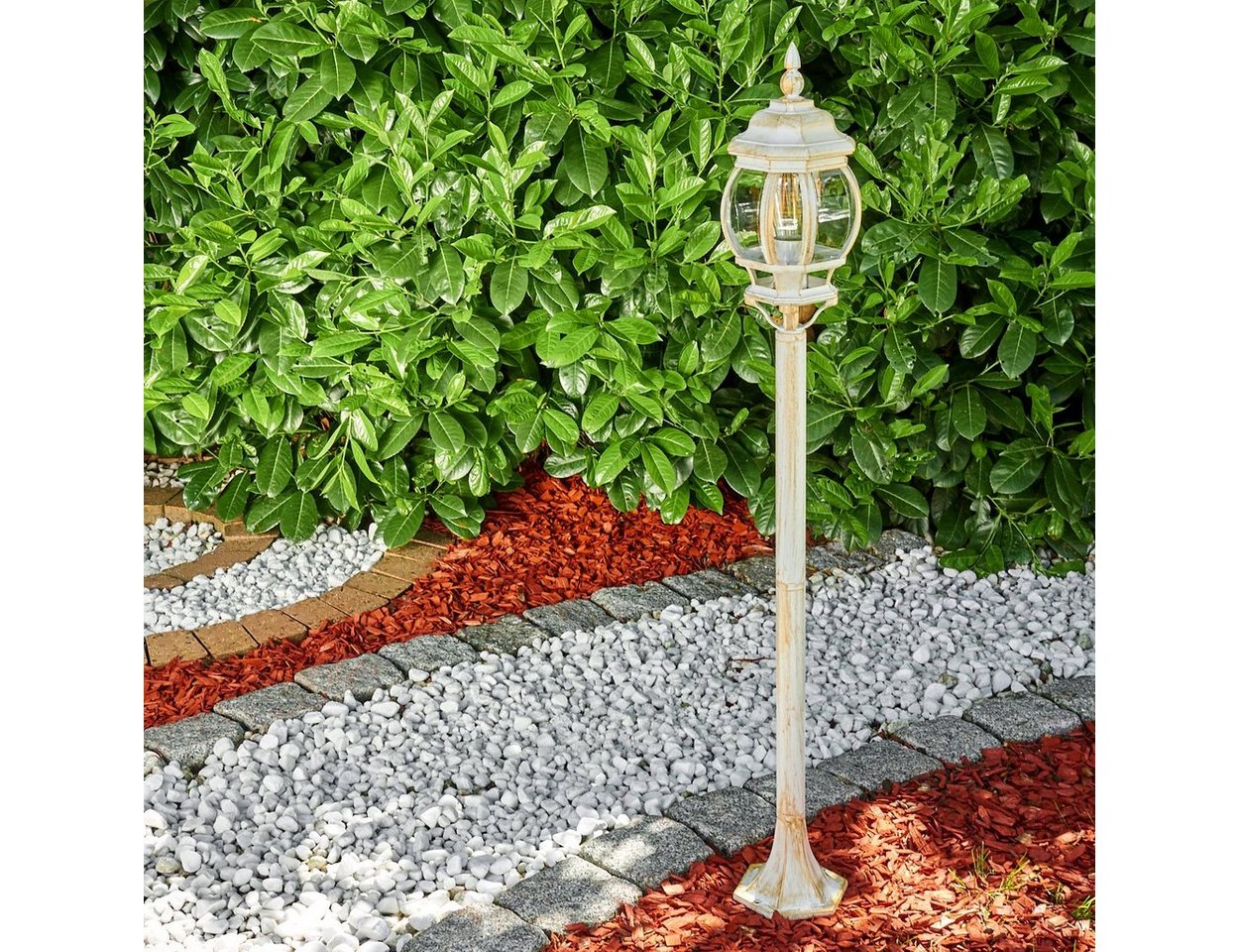 hofstein Außen-Stehlampe »Meyen« Außenleuchte, Aluguss in Weiß/Gold mit Kunststoff-Scheiben, ohne Leuchtmittel, Stehleuchte 120cm, E27, IP44