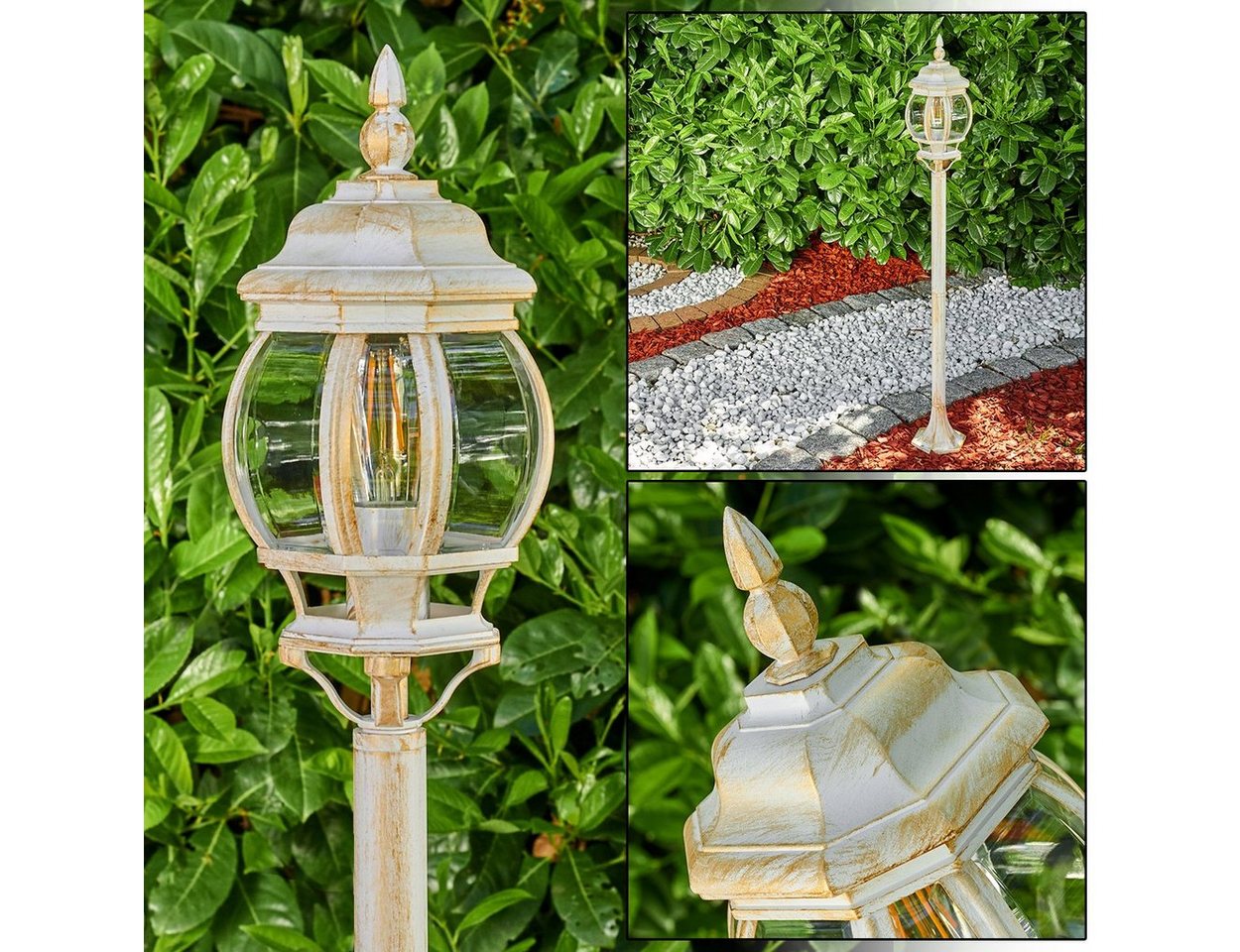 hofstein Außen-Stehlampe »Meyen« Außenleuchte, Aluguss in Weiß/Gold mit Kunststoff-Scheiben, ohne Leuchtmittel, Stehleuchte 120cm, E27, IP44 Bild 2