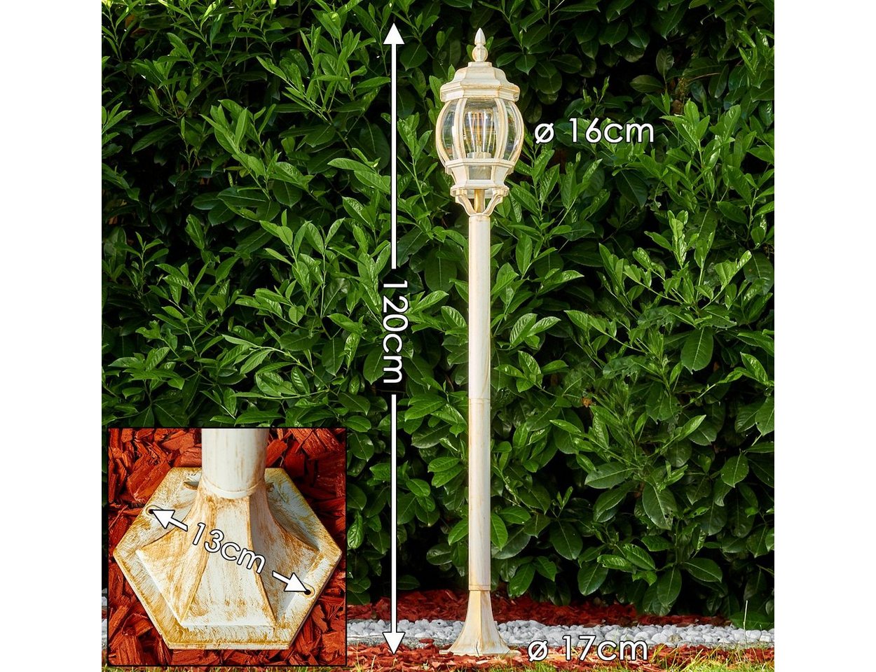 hofstein Außen-Stehlampe »Meyen« Außenleuchte, Aluguss in Weiß/Gold mit Kunststoff-Scheiben, ohne Leuchtmittel, Stehleuchte 120cm, E27, IP44 Bild 4