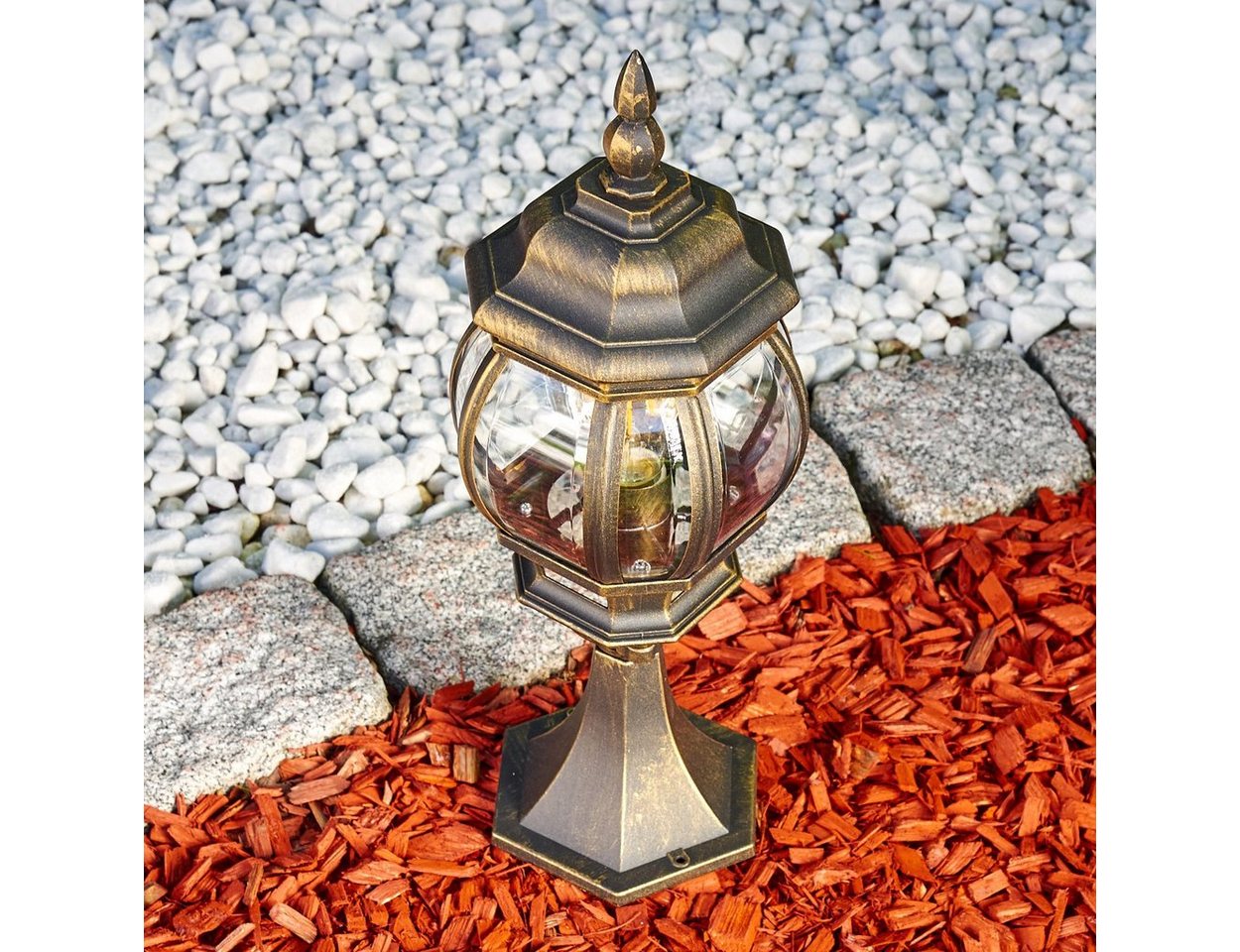 hofstein Pollerleuchte »Meyen« Außenleuchte, Aluguss in Braun/Gold mit Kunststoff-Scheiben, ohne Leuchtmittel, Wegeleuchte 50cm, Retro/Vintage Gartenlampe, E27, IP44 in antikem Look Bild 2