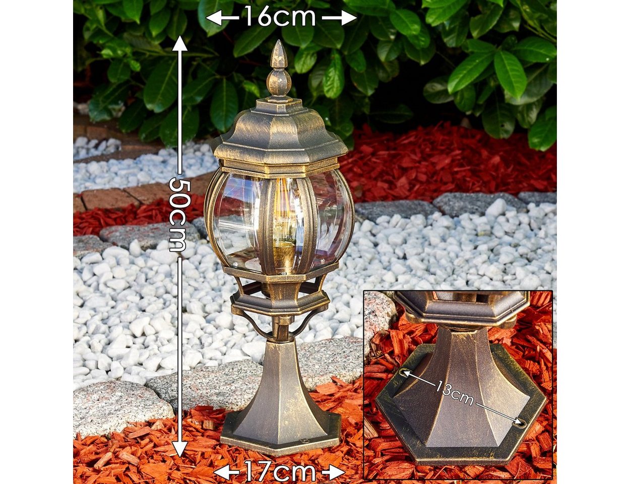 hofstein Pollerleuchte »Meyen« Außenleuchte, Aluguss in Braun/Gold mit Kunststoff-Scheiben, ohne Leuchtmittel, Wegeleuchte 50cm, Retro/Vintage Gartenlampe, E27, IP44 in antikem Look Bild 3