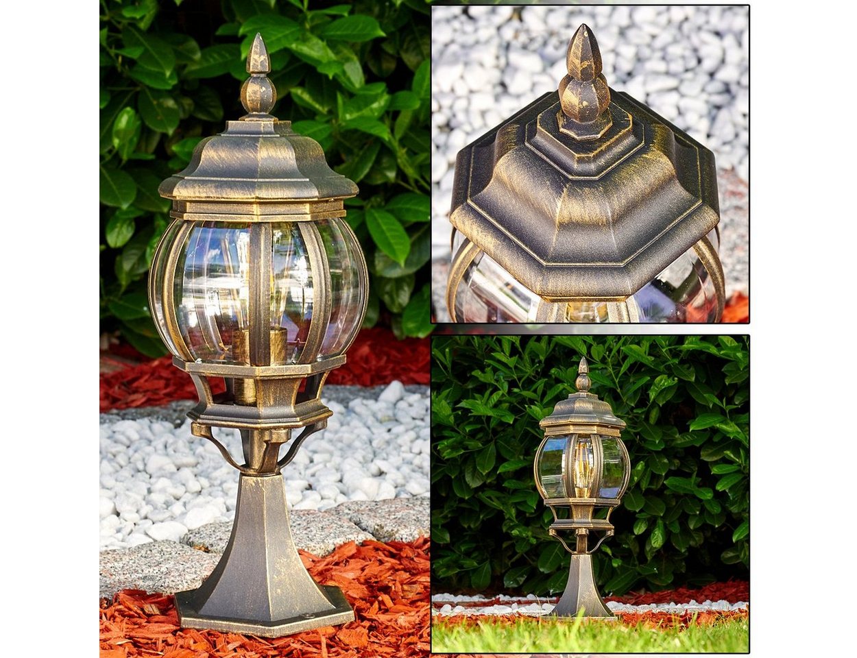 hofstein Pollerleuchte »Meyen« Außenleuchte, Aluguss in Braun/Gold mit Kunststoff-Scheiben, ohne Leuchtmittel, Wegeleuchte 50cm, Retro/Vintage Gartenlampe, E27, IP44 in antikem Look Bild 4
