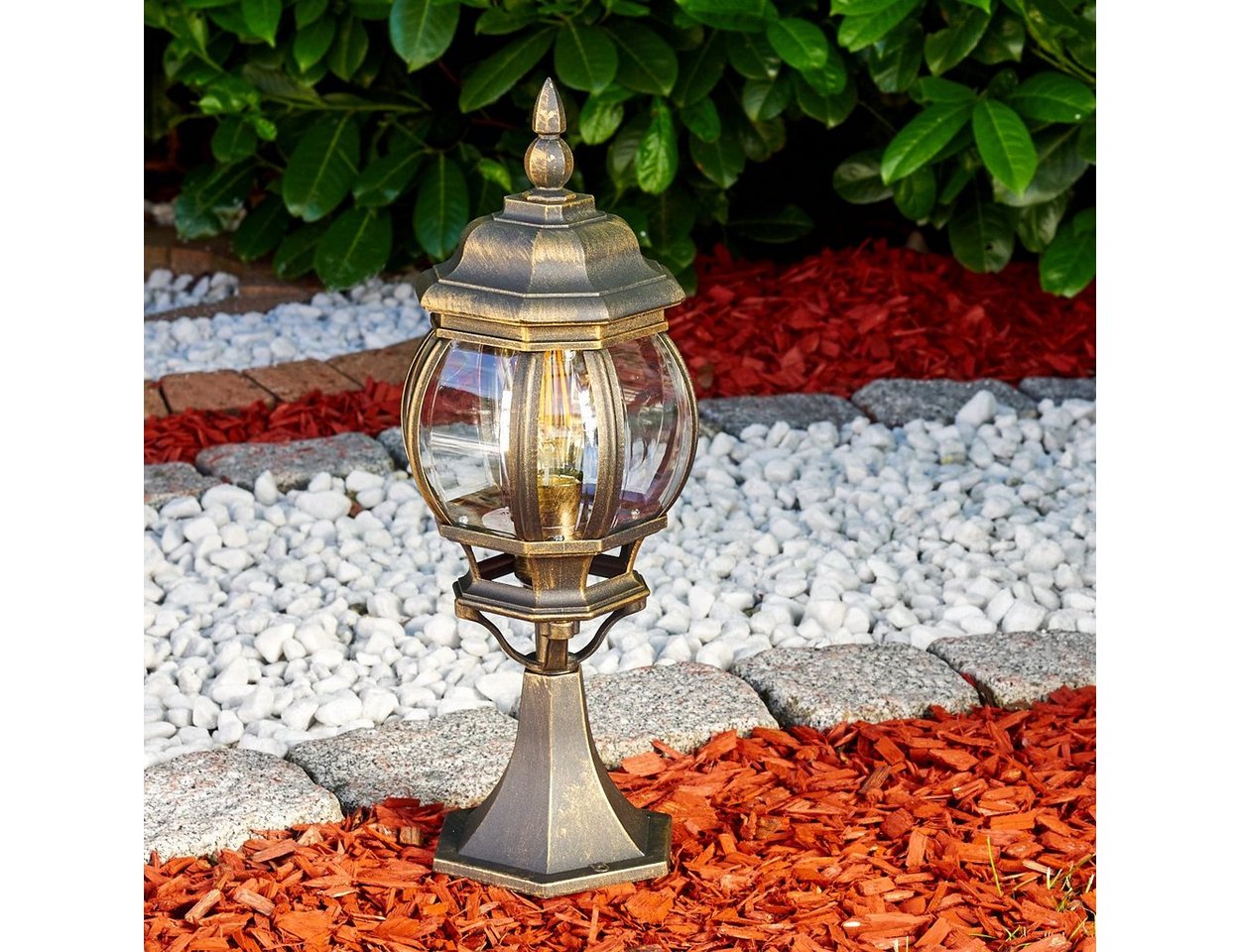 hofstein Pollerleuchte »Meyen« Außenleuchte, Aluguss in Braun/Gold mit Kunststoff-Scheiben, ohne Leuchtmittel, Wegeleuchte 50cm, Retro/Vintage Gartenlampe, E27, IP44 in antikem Look Bild 5