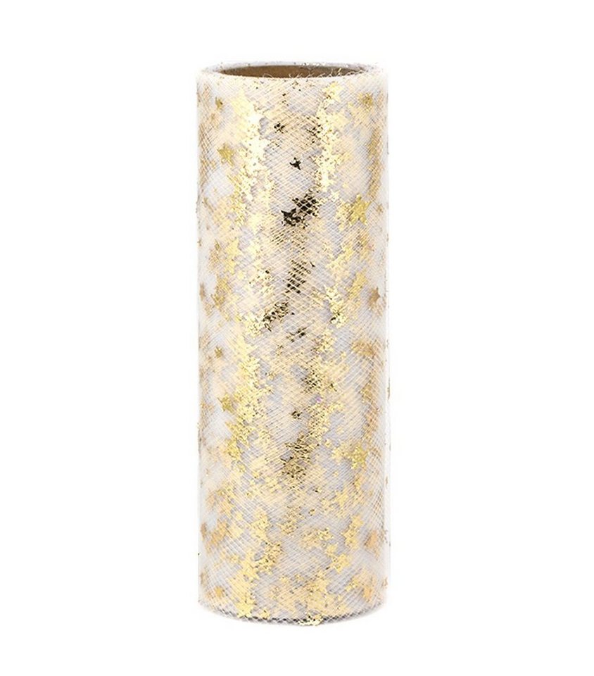 Creativery Tüllband, Tüll Stoff Rolle 9m x 15cm Sterne, weiß / gold Bild 2