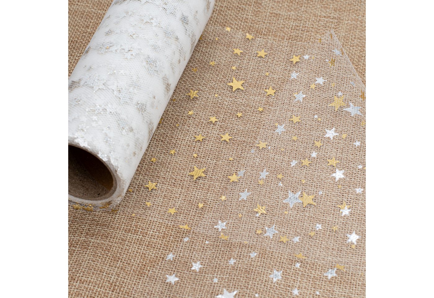 Creativery Tüllband, Tüll Stoff Rolle 9m x 15cm Sterne, weiß / gold Bild 4