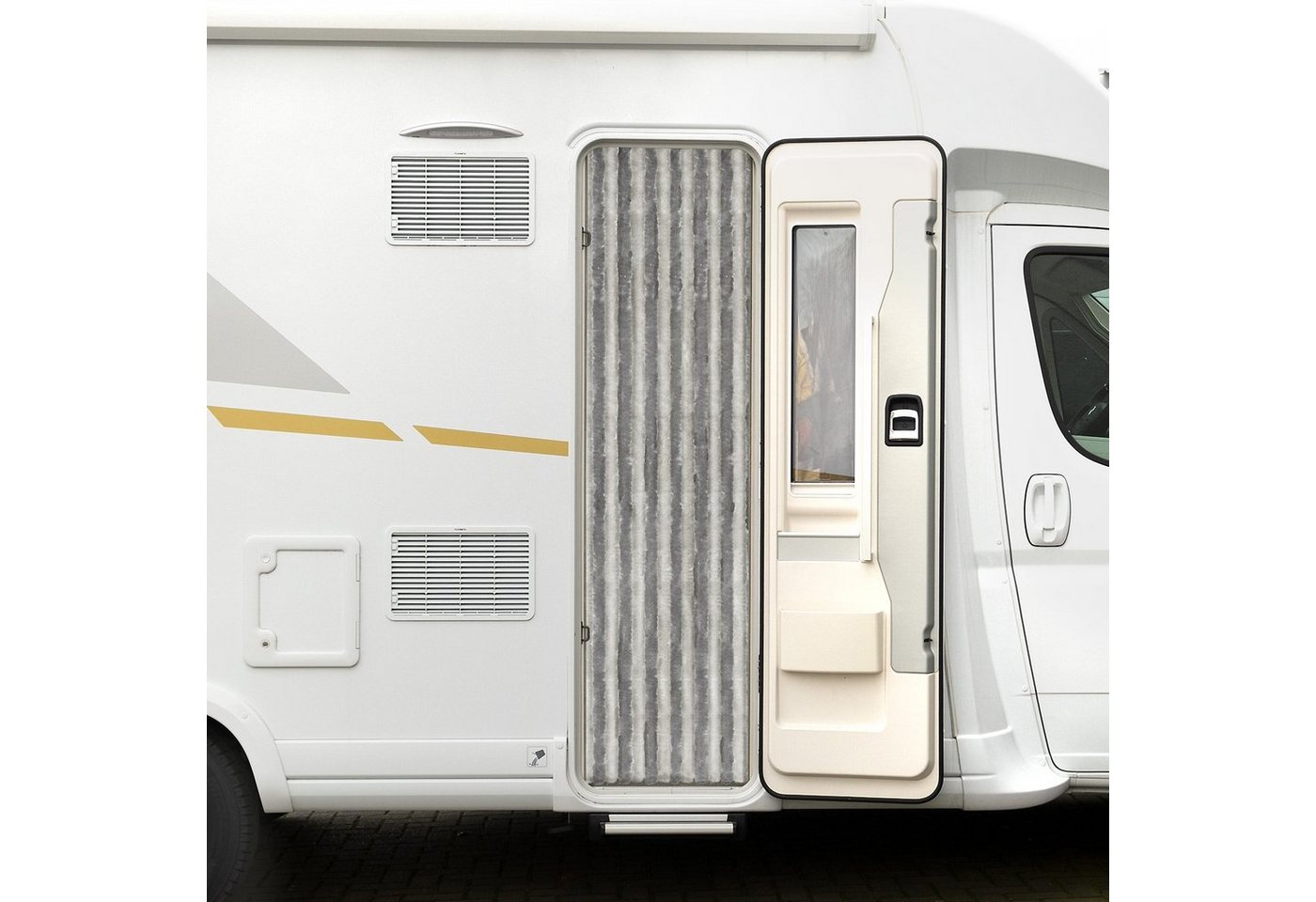 Moritz Türvorhang Flauschvorhang 56 x 185 cm grau silber (1 St), Hakenaufhängung, Chenille Vorhänge Camping Türvorhang Wohnwagen Wohnmobil Zubehör Bild 4