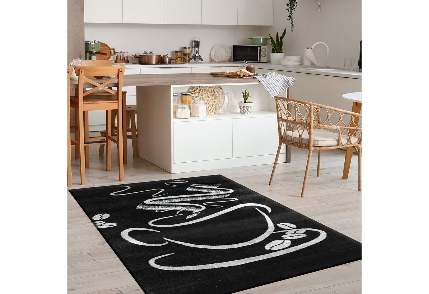Vimoda Teppich Küchenteppich, Trendiger Kaffee Teppich in Schwarz, Grau & Braun, Rechteckig, Höhe: 5 mm, Küchenteppiche, Cappuccino, Kaffee, Tasse, Esszimmer, Küche Bild 2